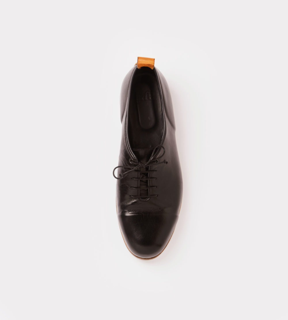 Handmade wholecut black leather shoes - front