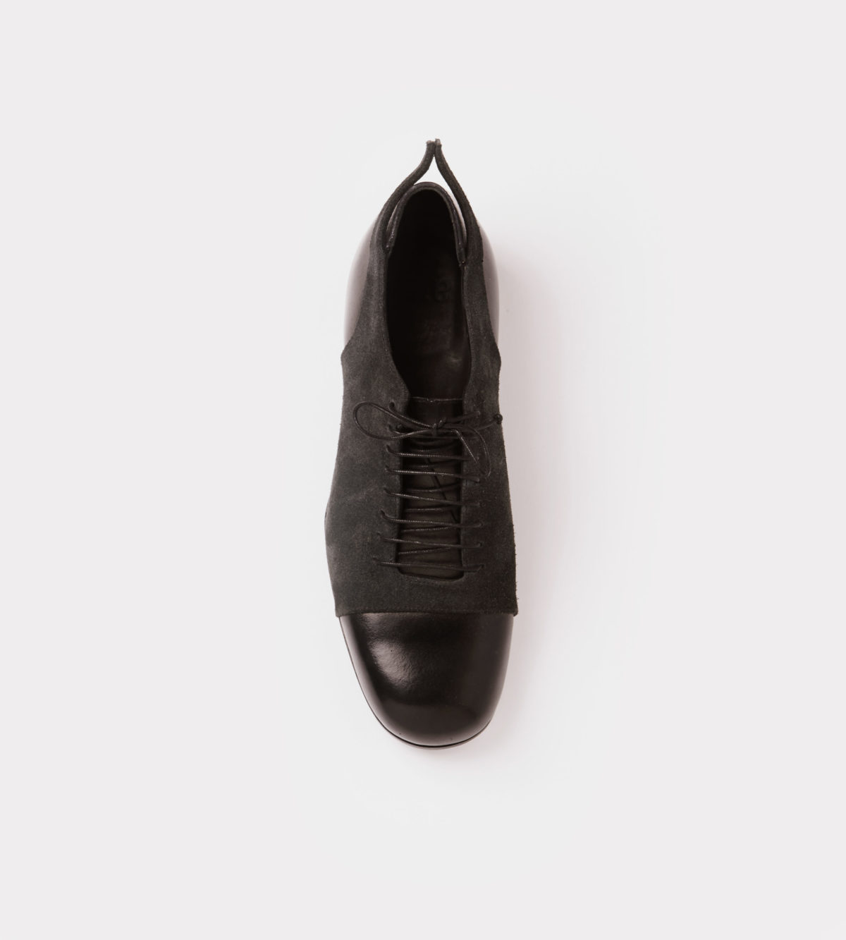 Handmade black leather-suede lace up shoe - front view