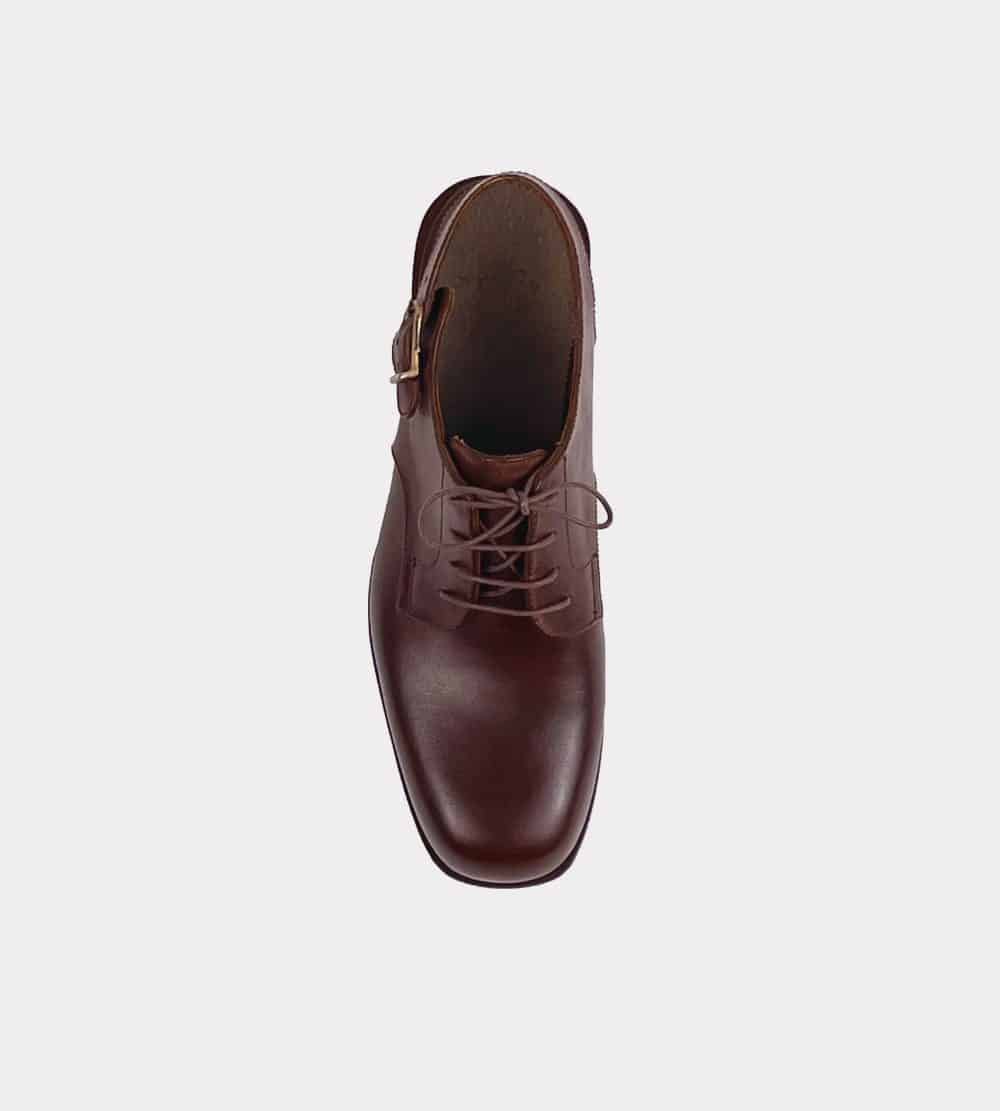 Brown leather open blucher overhead view