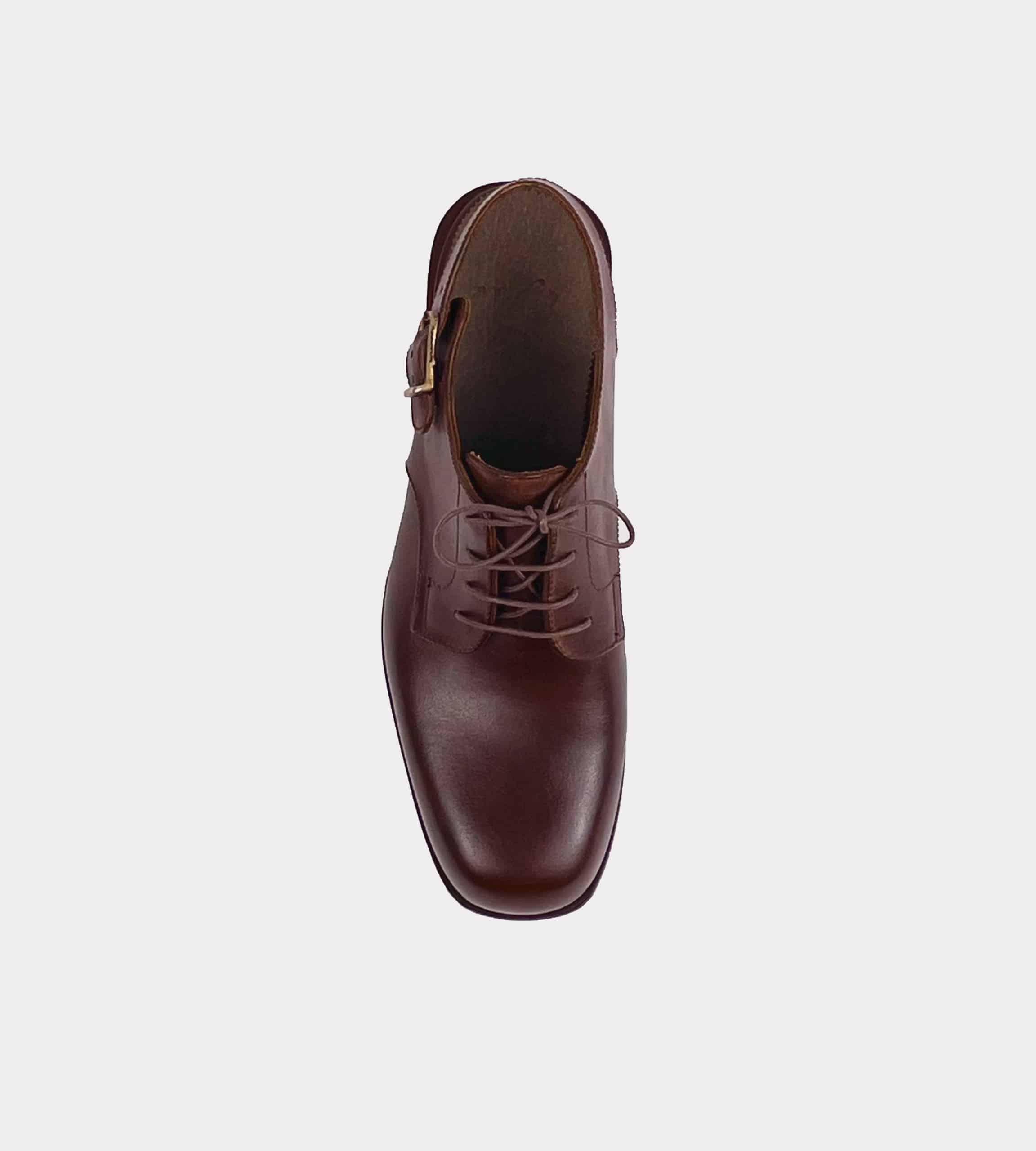 Brown leather open blucher overhead view