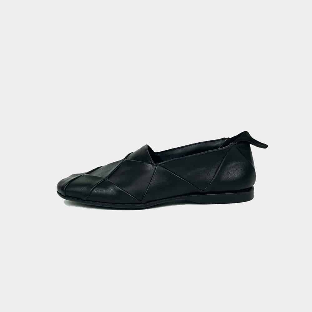 Black leather patchwork slip-on left view