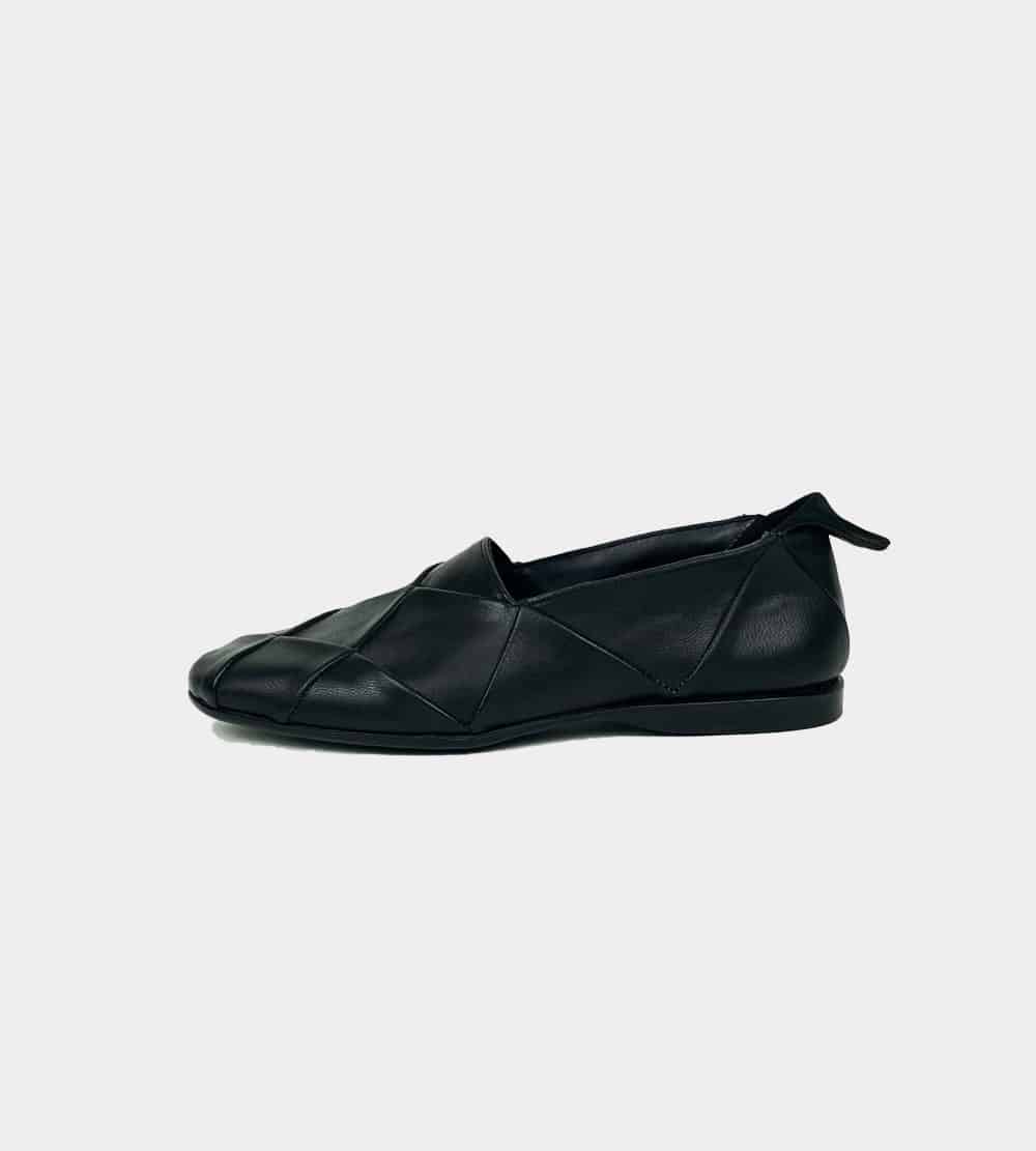 Black leather patchwork slip-on left view