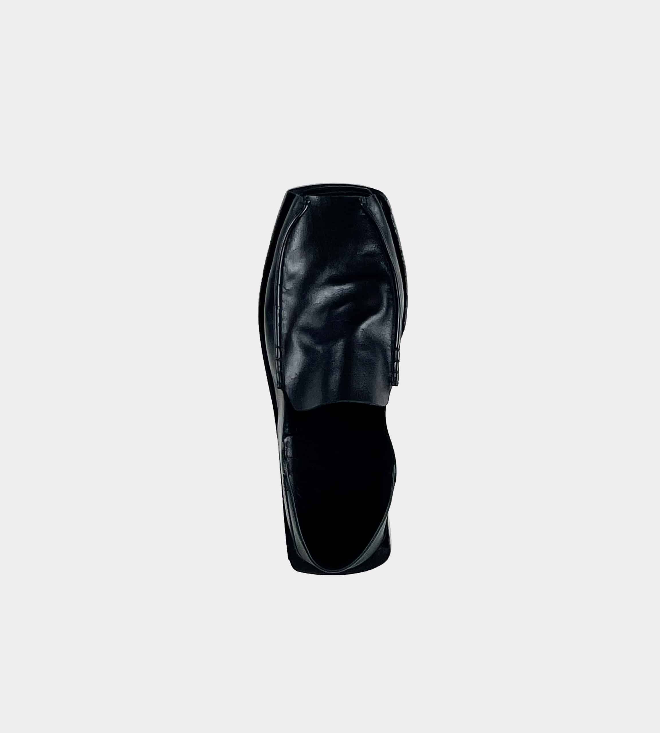 Black soft loafers front view