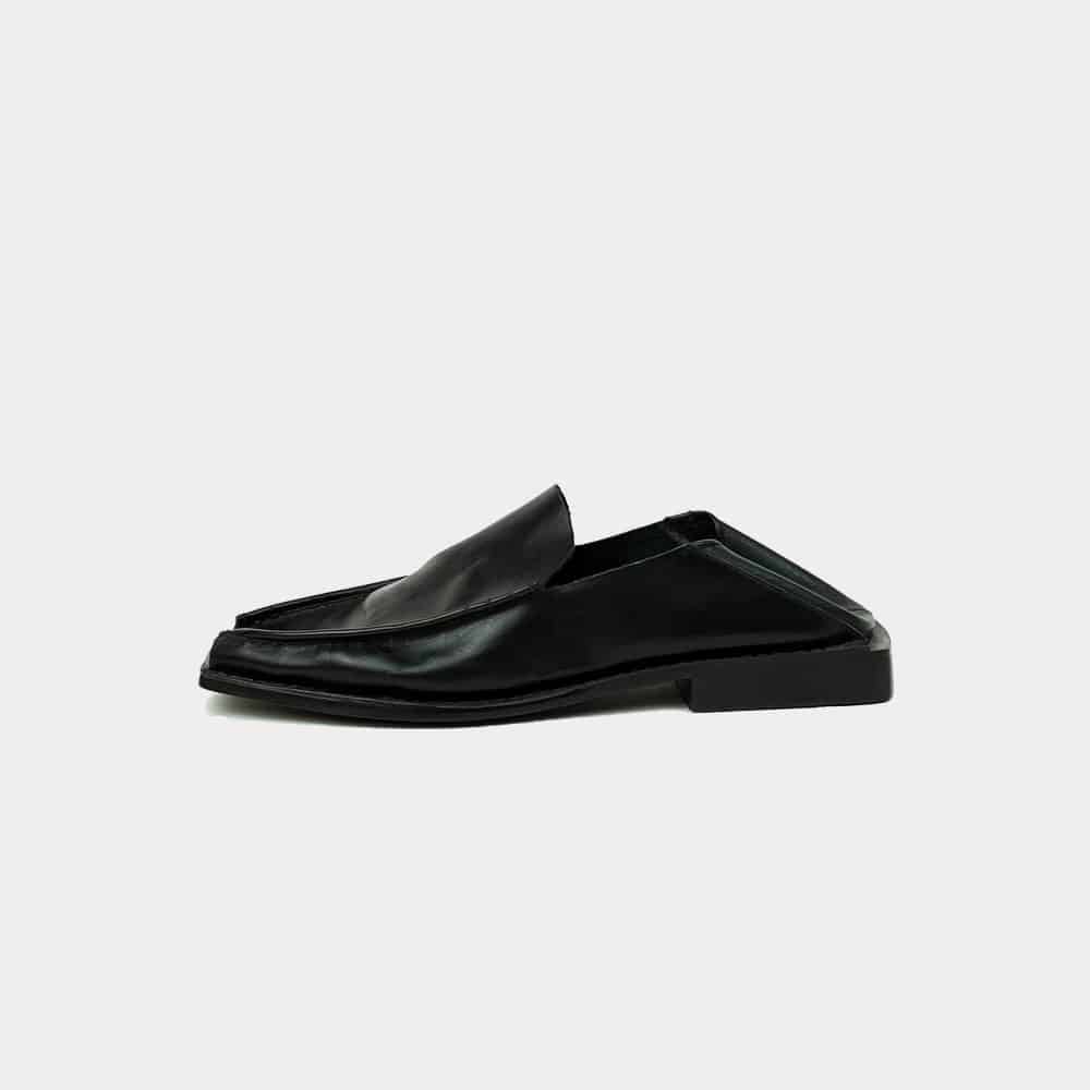 Black soft loafers left view