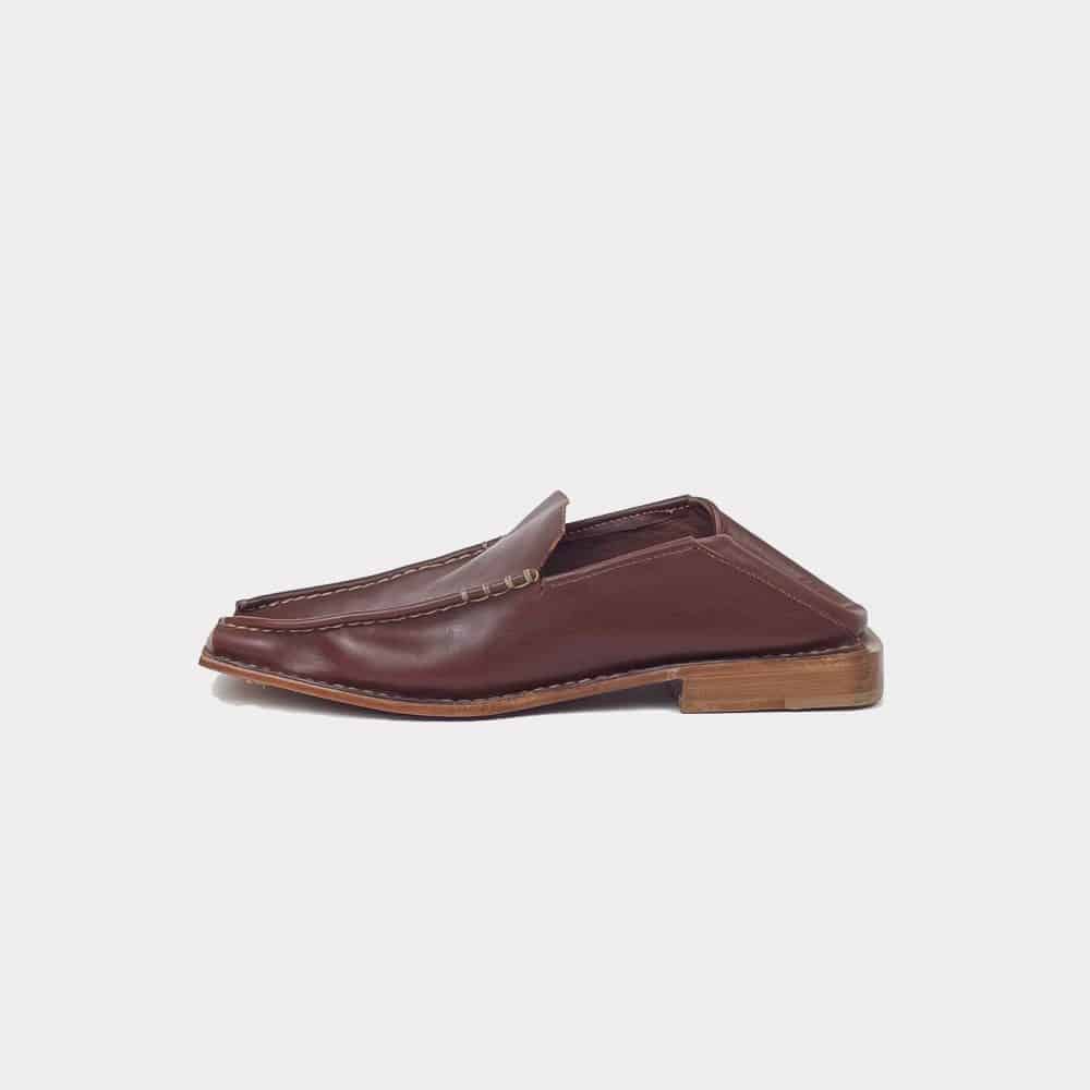 Brown soft mule/loafers left view